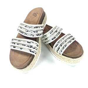 SO‎ Enchanting Snake Slide Sandals Womens 7.5 White Black Espadrille Platform
